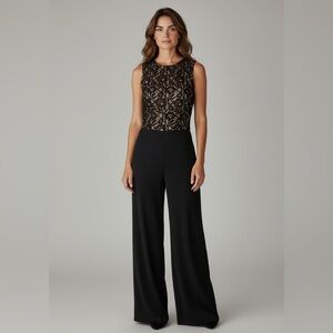 Gorgeous Black & Tan Lace VENUS Sleeveless Jumpsuit Old Money Vibes Classy Lady